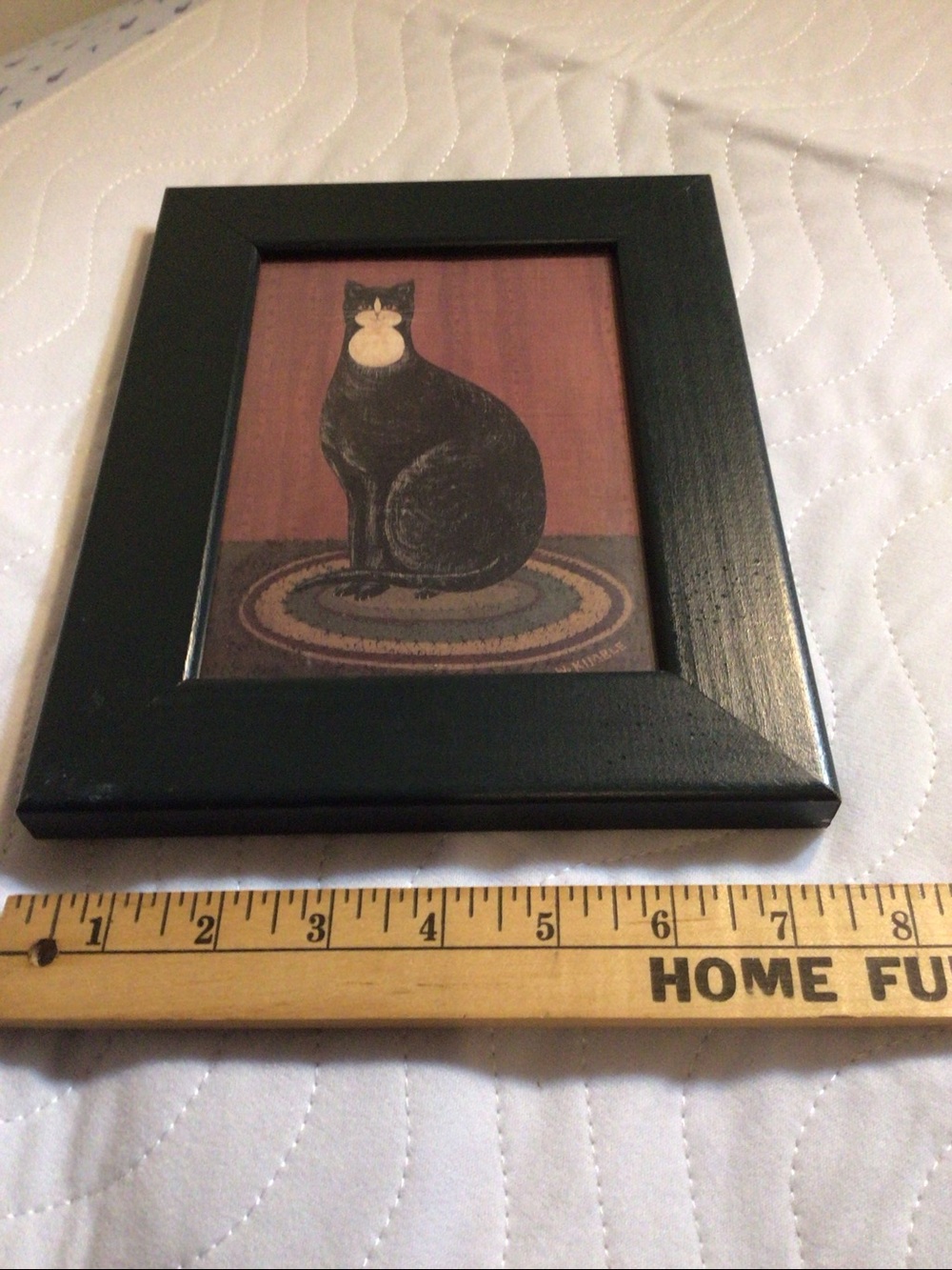 Primitive Folk Art Look Cat Print by W. Kimble Black Wood Frame - Picture 4 of 5